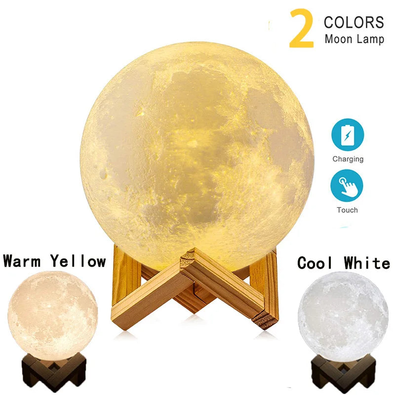 ZK30 Moon Lamp Kids Night Light Galaxy Lamp 16 Colors LED 3D Moon Light Touch Remote Control Rechargeable Gift for Girls Boys